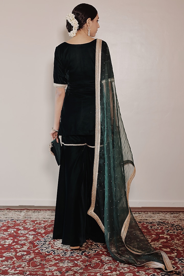 Green Velvet Sharara Set by Shrutkirti at Pernia's Pop Up Shop