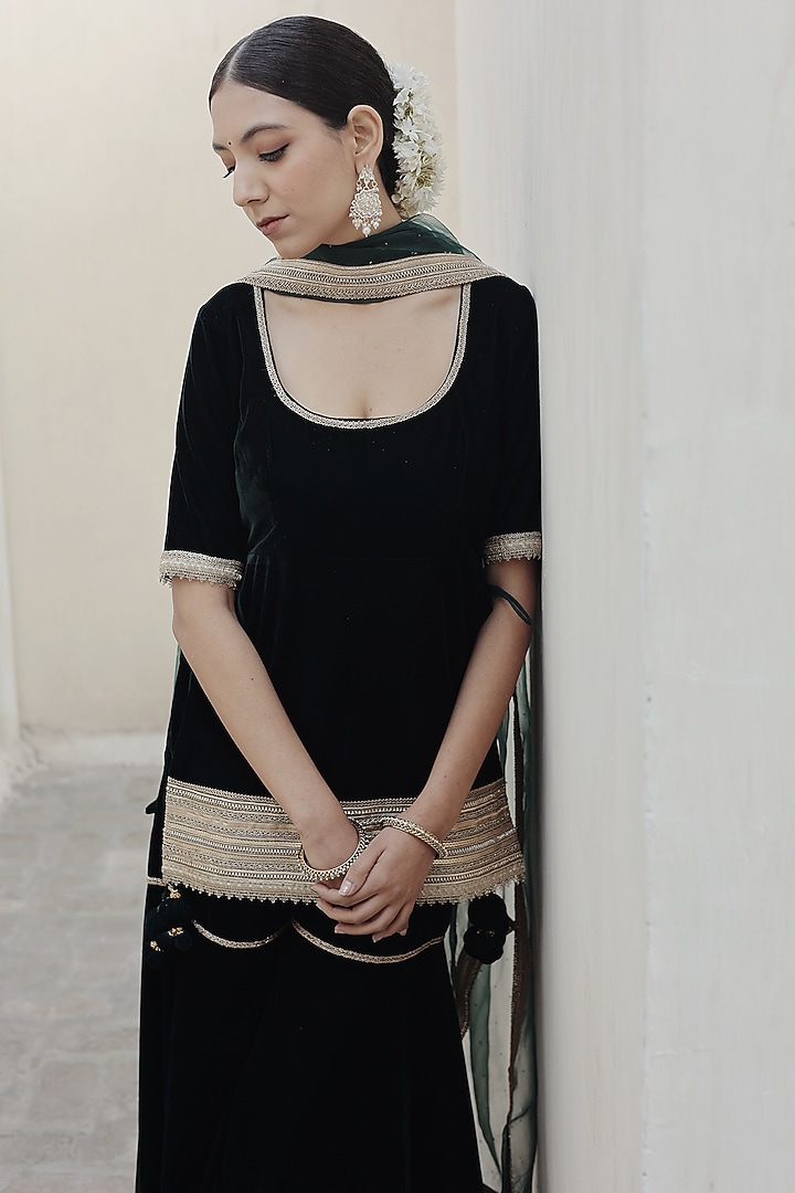 Green Velvet Sharara Set by Shrutkirti at Pernia's Pop Up Shop