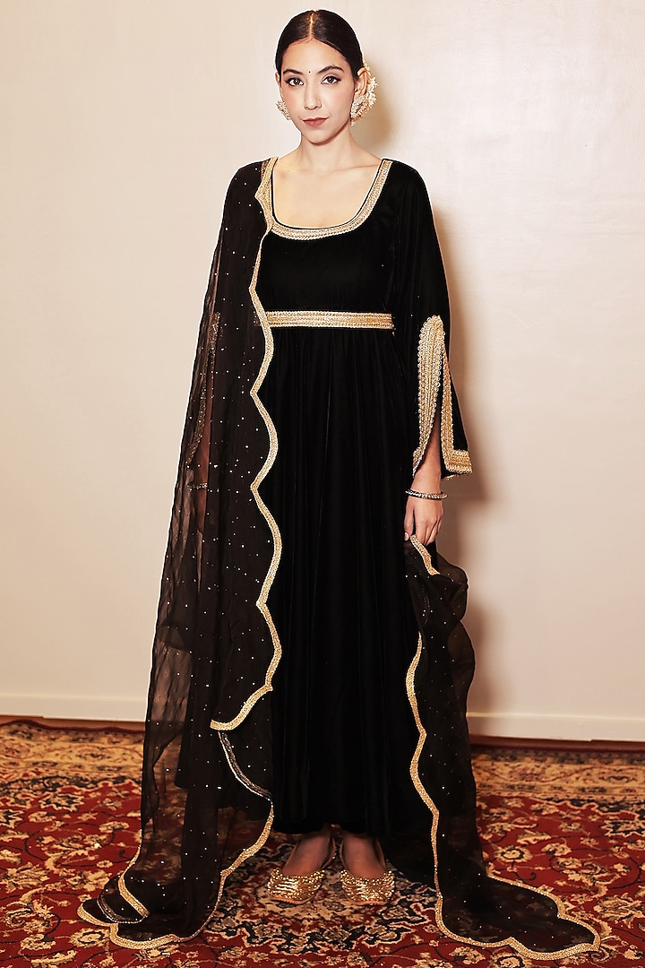Black Velvet Anarkali Set by Shrutkirti at Pernia's Pop Up Shop