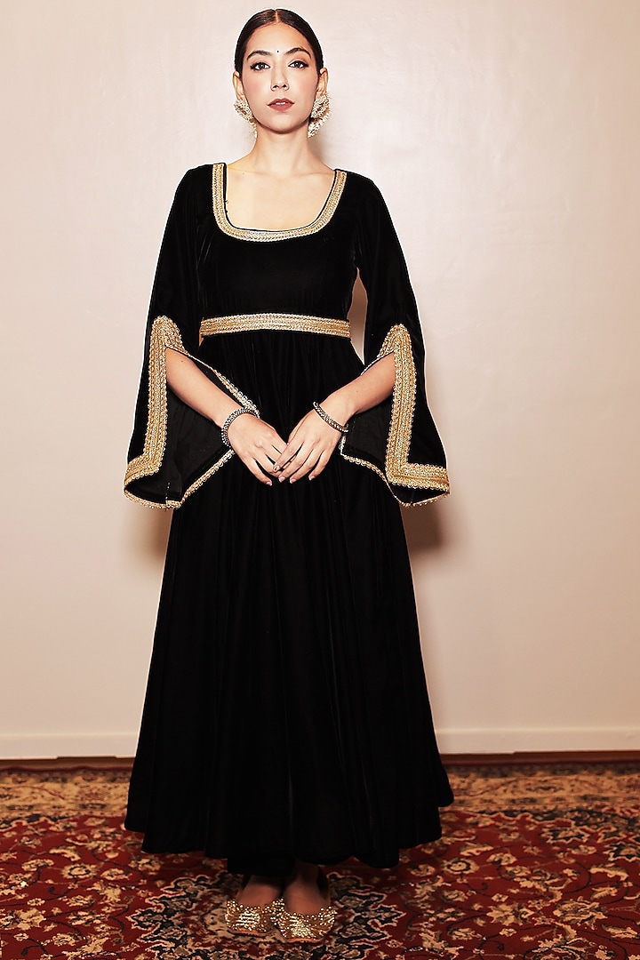 Black Velvet Anarkali Set by Shrutkirti at Pernia's Pop Up Shop