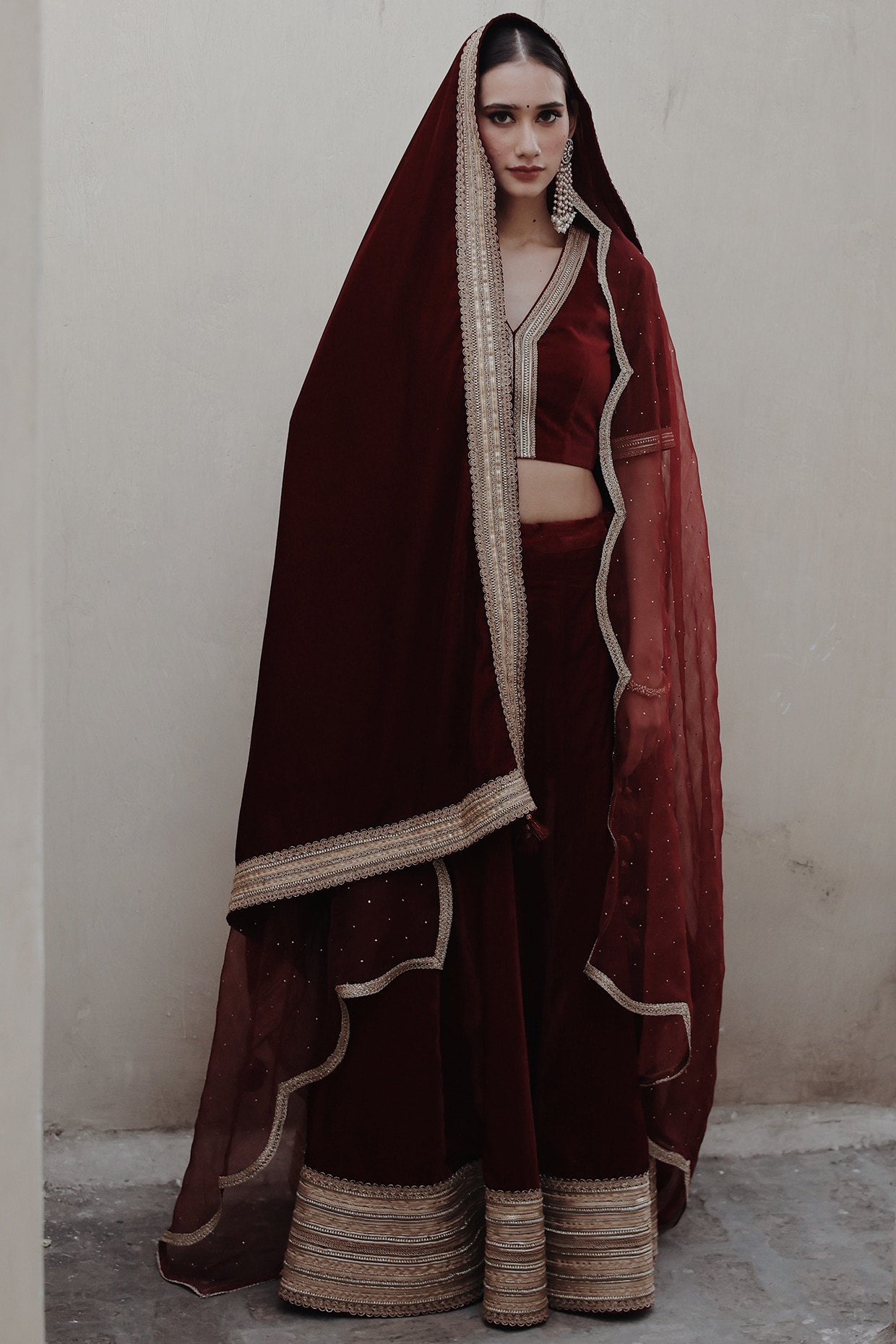 Buy Myra Maroon Heavy Embroidered Net Bridal Lehenga Online at Best Price |  Distacart