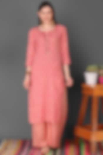 Indian Red Printed Handcrafted Kurta Set by Shrutkirti at Pernia's Pop Up Shop