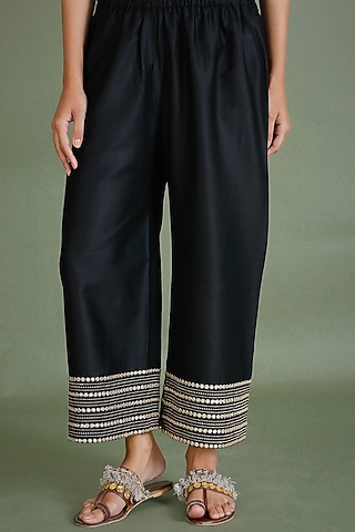 Black Embroidered Palazzo Pants by Shrutkirti