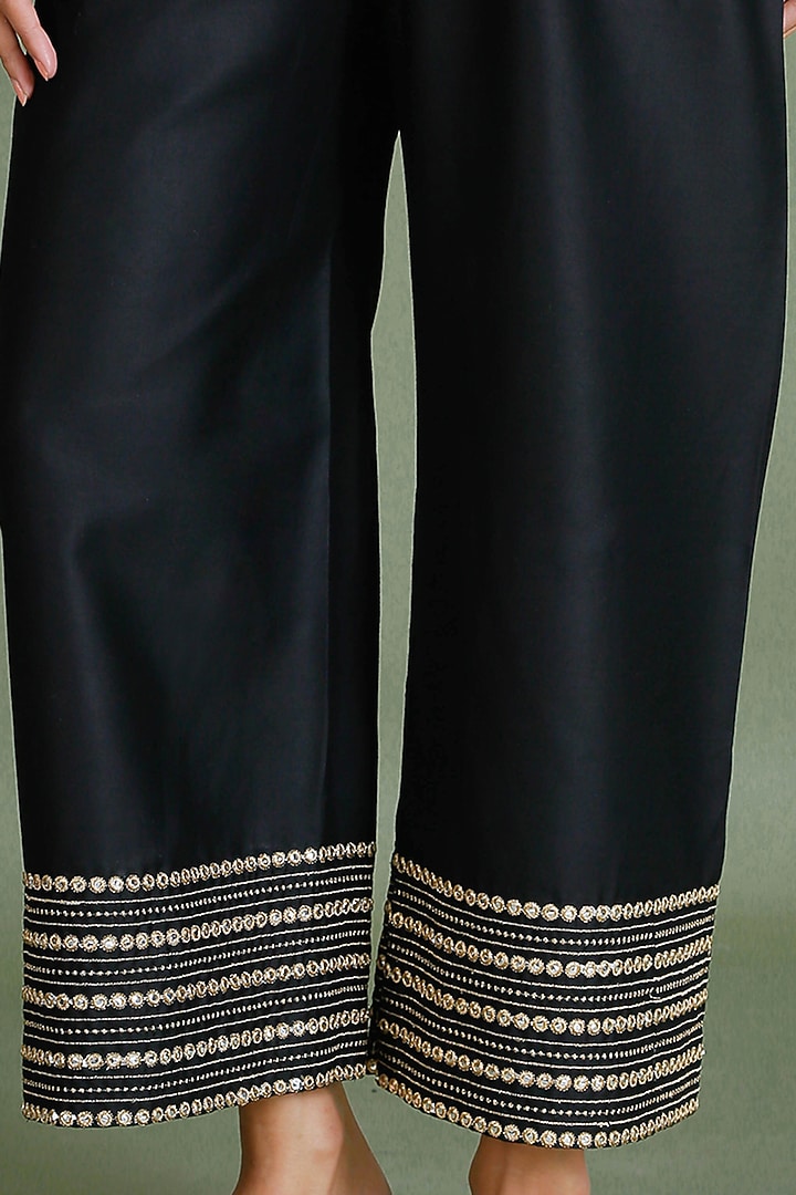 Black Embroidered Palazzo Pants by Shrutkirti at Pernia's Pop Up Shop