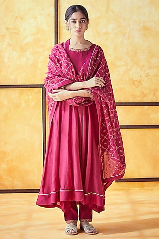 Fuchsia Embroidered Anarkali Set by Shrutkirti