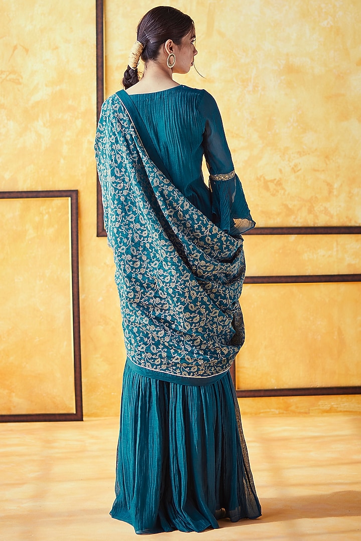 Teal Pure Chanderi Gharara Set by Shrutkirti at Pernia's Pop Up Shop