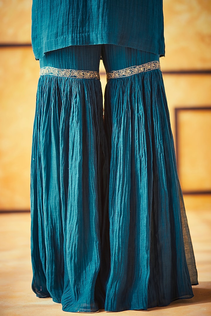 Teal Pure Chanderi Gharara Set by Shrutkirti at Pernia's Pop Up Shop