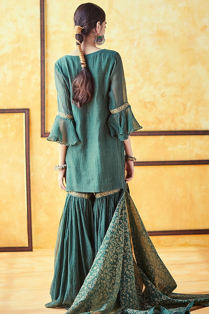 Peacock Green Pure Chanderi Gharara Set by Shrutkirti at Pernia's Pop Up Shop