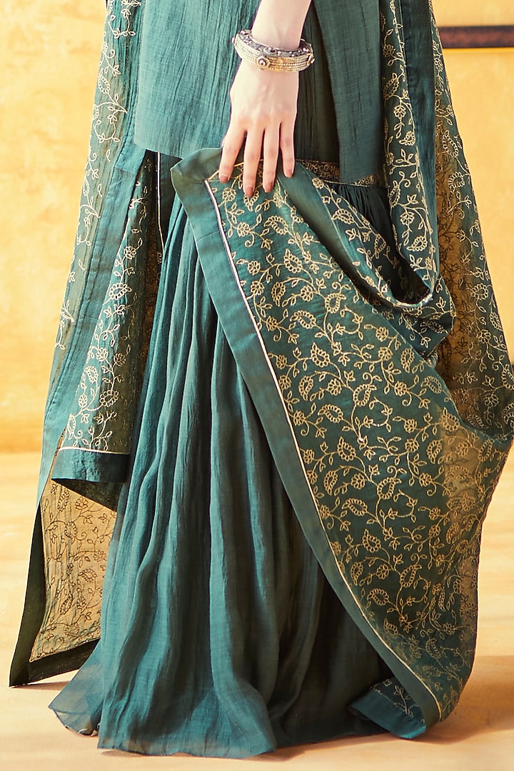 Peacock Green Pure Chanderi Gharara Set by Shrutkirti at Pernia's Pop Up Shop