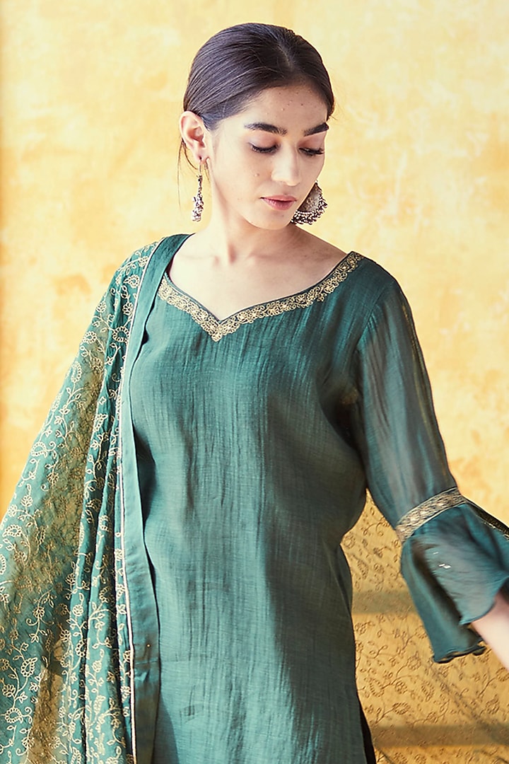 Peacock Green Pure Chanderi Gharara Set by Shrutkirti at Pernia's Pop Up Shop