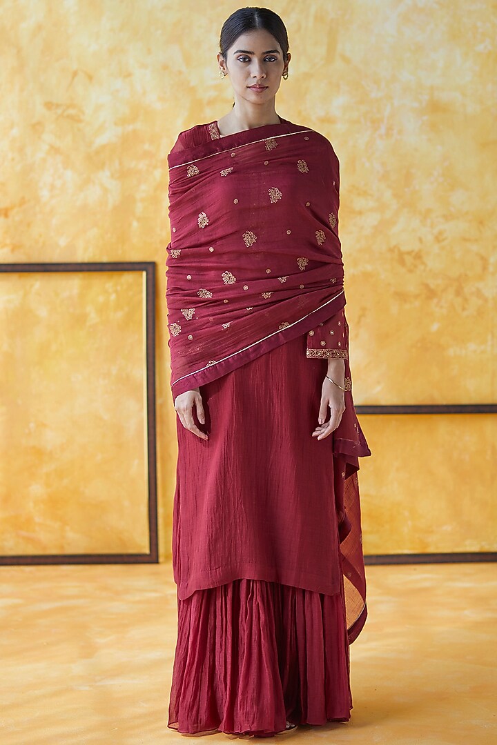 Maroon Pure Chanderi Sharara Set by Shrutkirti at Pernia's Pop Up Shop