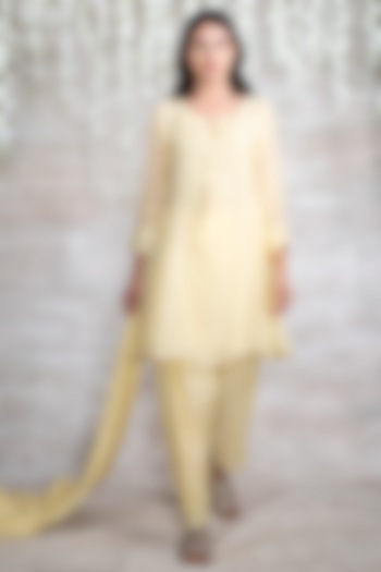 Yellow Pure Chanderi Kali Kurta Set by Shrutkirti at Pernia's Pop Up Shop