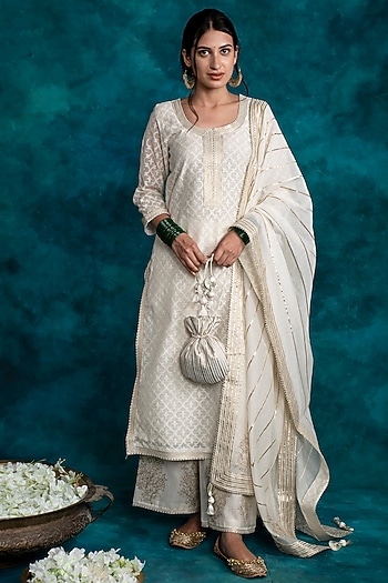 Ivory Pure Chanderi Kurta Set by Shrutkirti at Pernia's Pop Up Shop