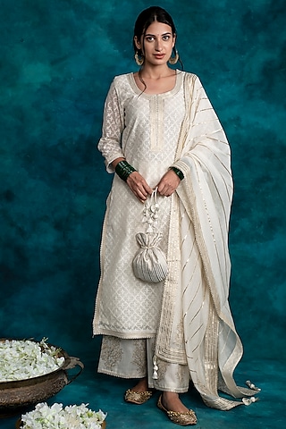 Ivory Pure Chanderi Kurta Set by Shrutkirti