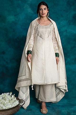 Ivory Pure Chanderi A-Line Kurta Set by Shrutkirti