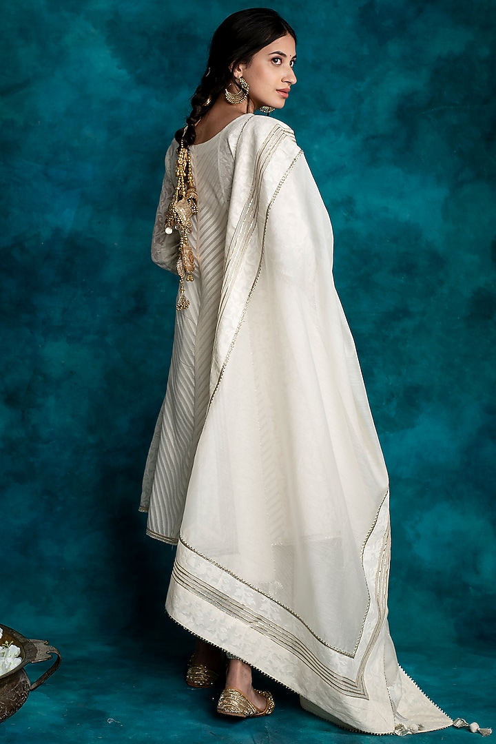 Ivory Pure Chanderi A-Line Kurta Set by Shrutkirti at Pernia's Pop Up Shop