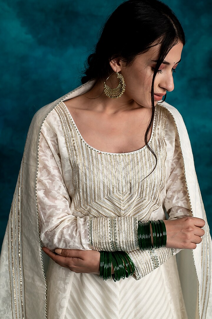 Ivory Pure Chanderi A-Line Kurta Set by Shrutkirti at Pernia's Pop Up Shop