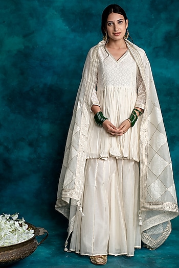 Ivory Pure Chanderi Sharara Set by Shrutkirti at Pernia's Pop Up Shop
