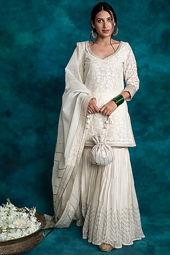 Ivory Pure Chanderi Sharara Set by Shrutkirti at Pernia's Pop Up Shop