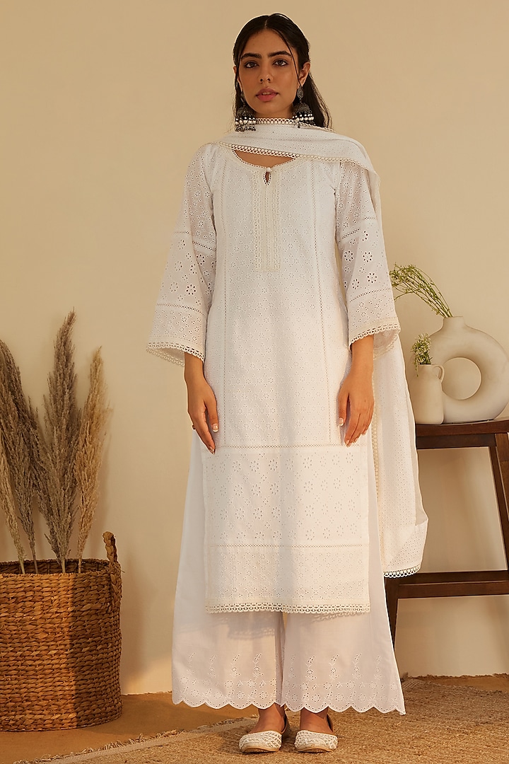 White Pure Cotton Kurta Set by Shrutkirti at Pernia's Pop Up Shop