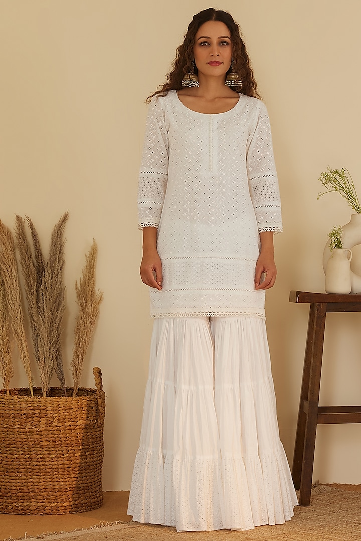 White Pure Cotton Sharara Set by Shrutkirti at Pernia's Pop Up Shop