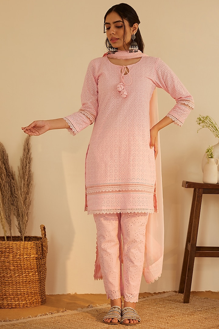 Pink Pure Cotton Kurta Set by Shrutkirti