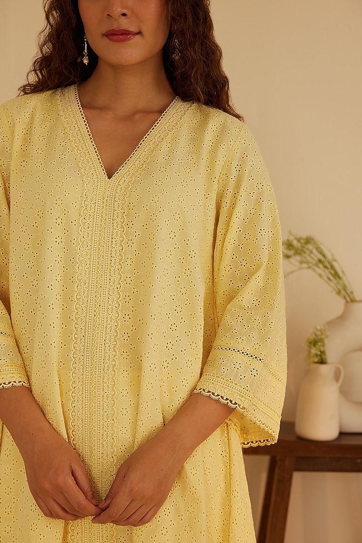 Yellow Pure Cotton Kurta Set by Shrutkirti at Pernia's Pop Up Shop