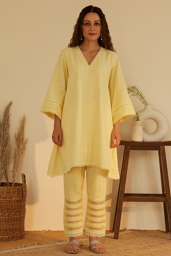 Yellow Pure Cotton Kurta Set by Shrutkirti at Pernia's Pop Up Shop