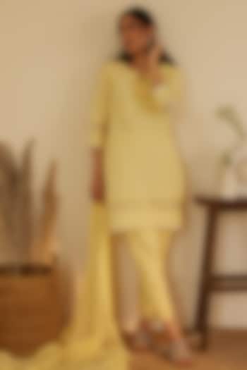 Yellow Pure Cotton Kurta Set by Shrutkirti
