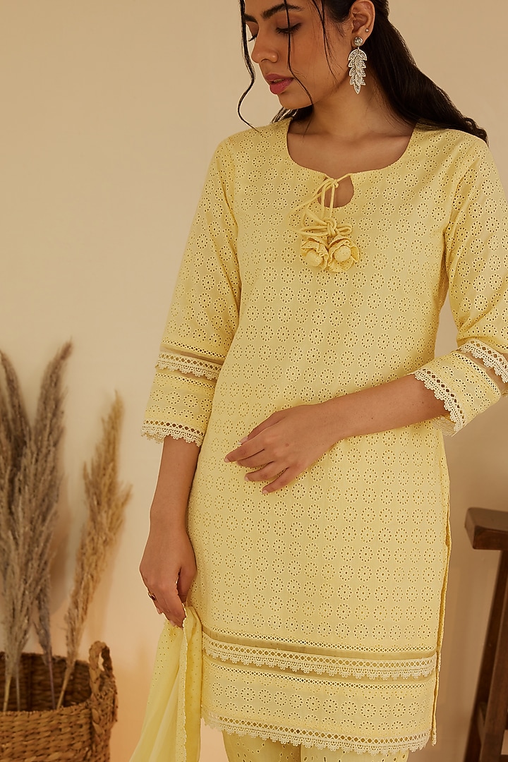 Yellow Pure Cotton Kurta Set by Shrutkirti at Pernia's Pop Up Shop