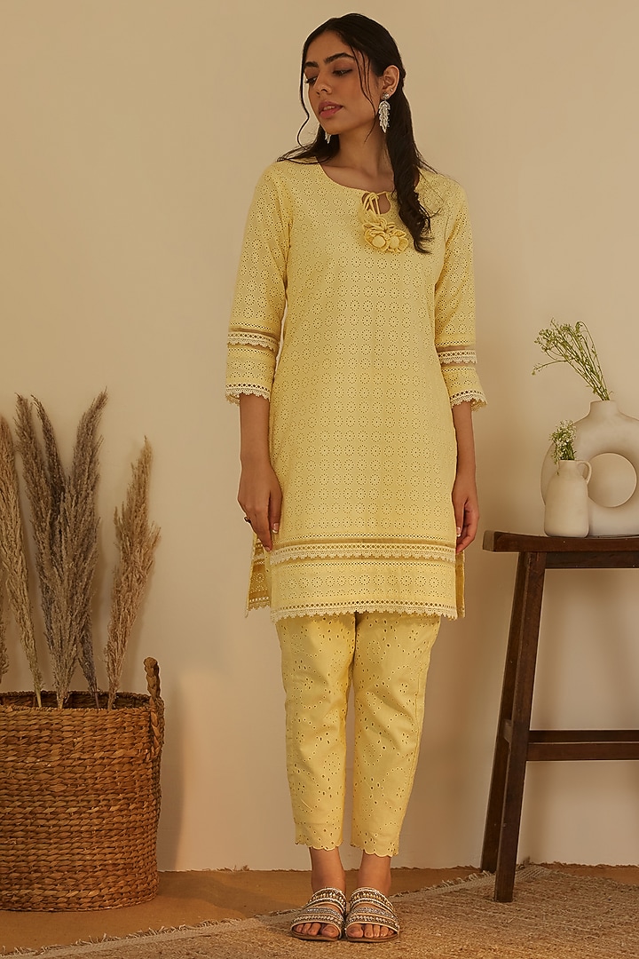 Yellow Pure Cotton Kurta Set by Shrutkirti at Pernia's Pop Up Shop