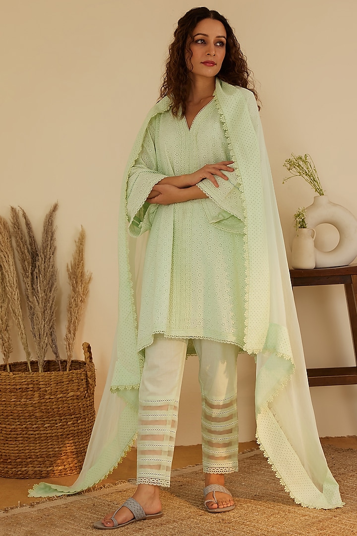 Mint Green Pure Cotton Kurta Set by Shrutkirti at Pernia's Pop Up Shop