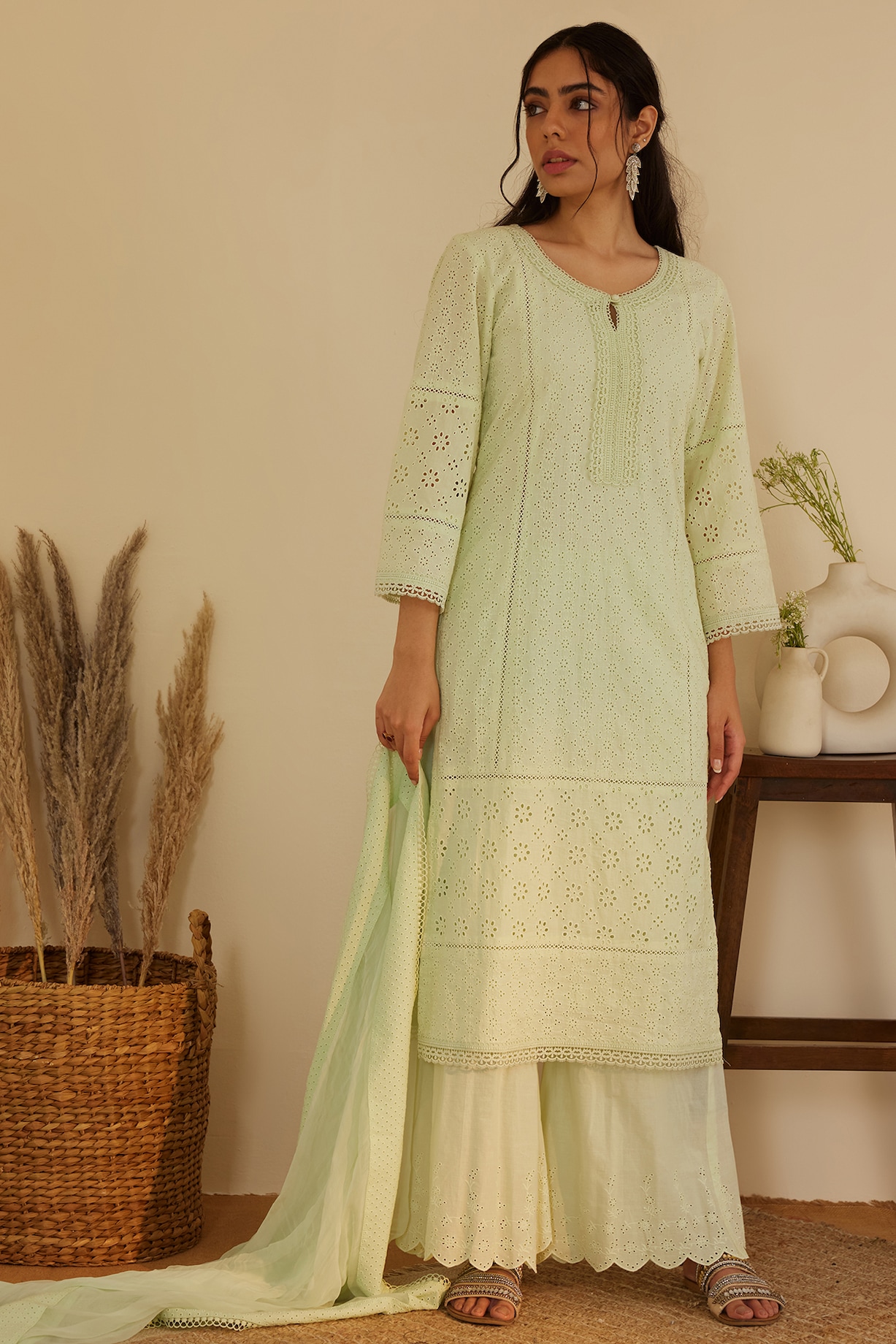 Kannur Supima Cotton Green Kurta Set