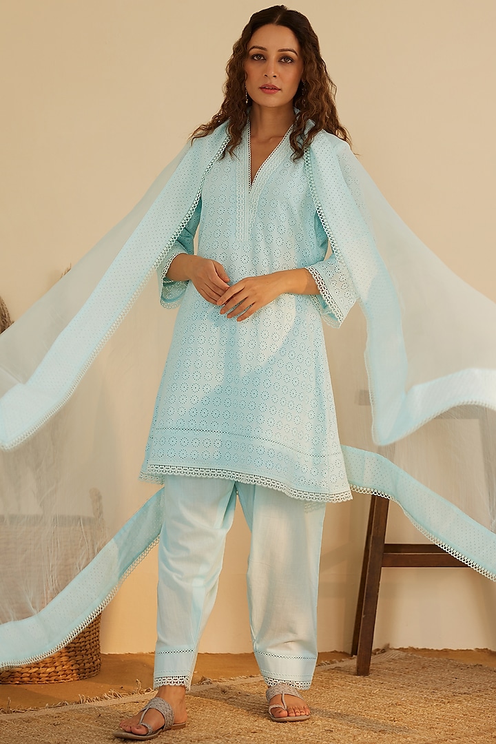 Blue Pure Cotton Kurta Set by Shrutkirti at Pernia's Pop Up Shop