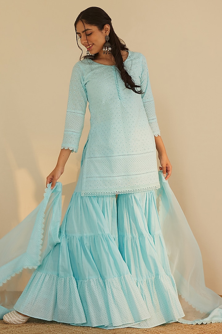 Blue Pure Cotton Sharara Set by Shrutkirti at Pernia's Pop Up Shop