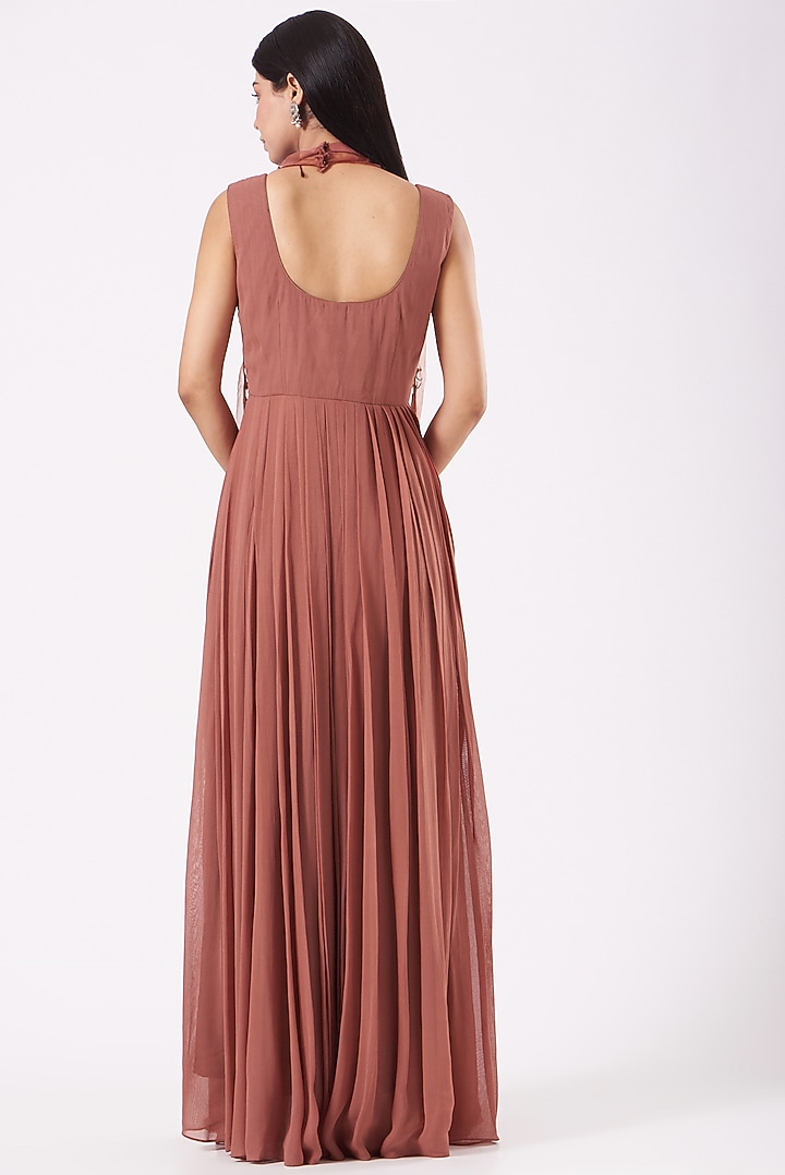 Nude Brown Hand Embroidered Party Wear Anarkali Set by Shruti Goyal at Pernia's Pop Up Shop