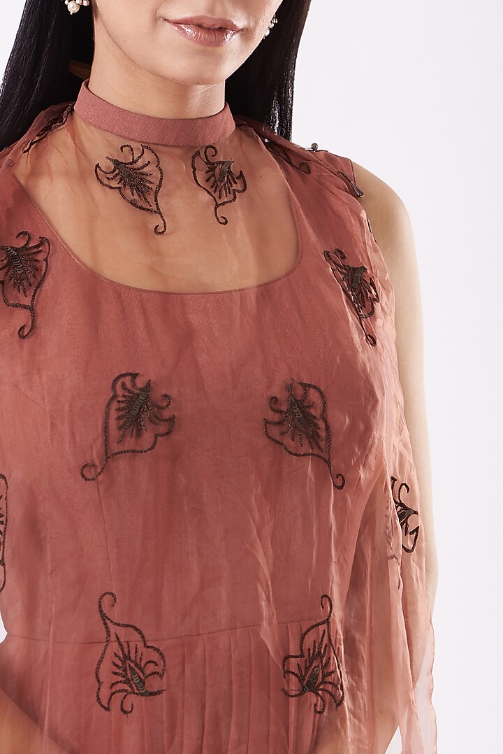 Nude Brown Hand Embroidered Party Wear Anarkali Set by Shruti Goyal at Pernia's Pop Up Shop