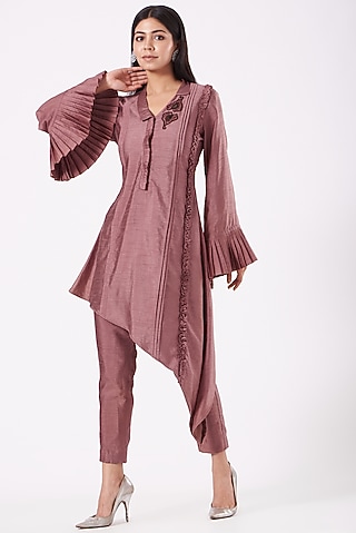 Nude Brown Embroidered Tunic Set by Shruti Goyal