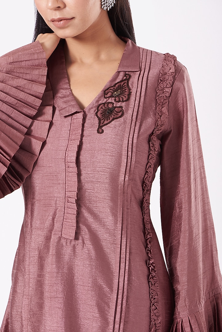 Nude Brown Embroidered Tunic Set by Shruti Goyal at Pernia's Pop Up Shop