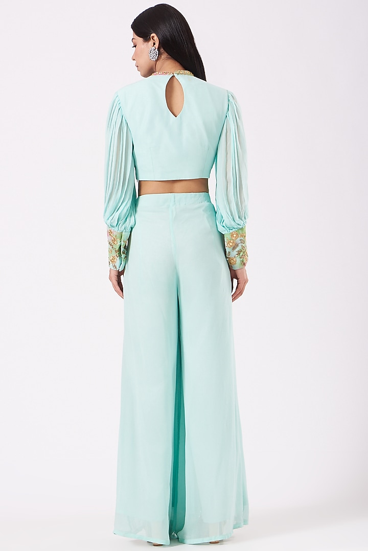Sea Green Hand Embroidered Jumpsuit by Shruti Goyal at Pernia's Pop Up Shop