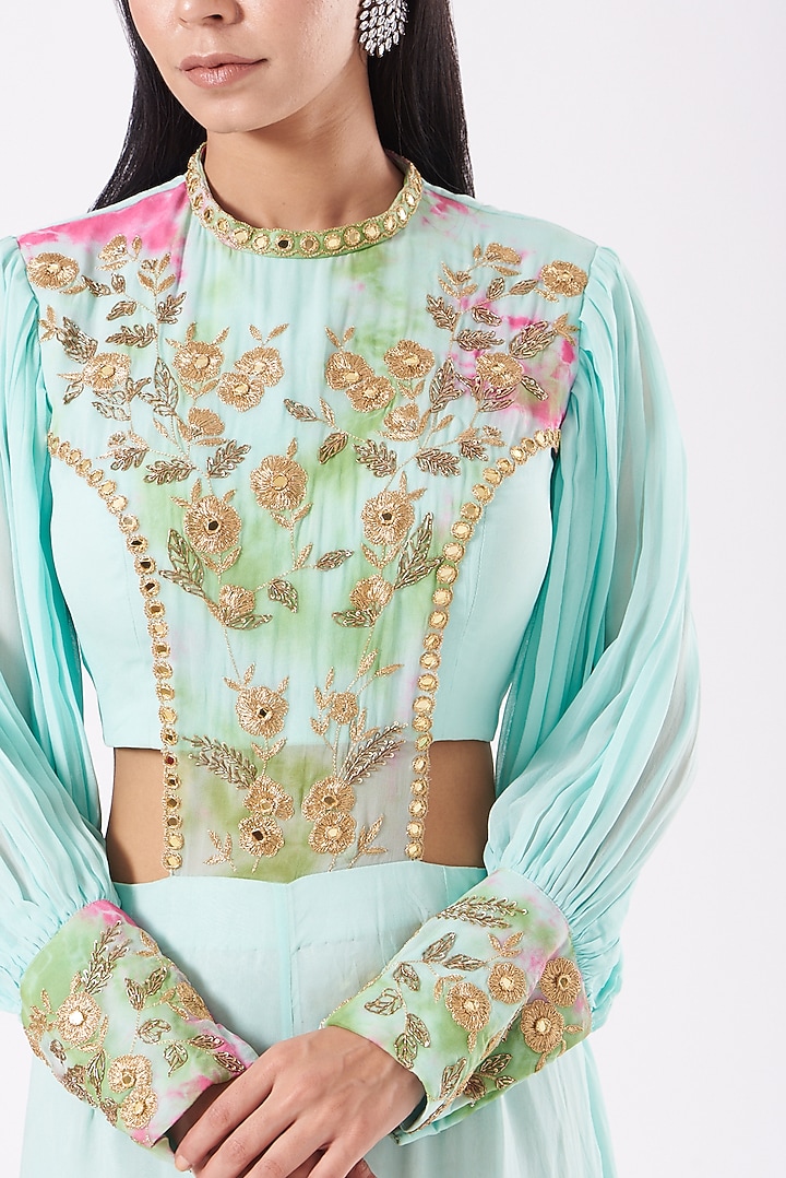 Sea Green Hand Embroidered Jumpsuit by Shruti Goyal at Pernia's Pop Up Shop