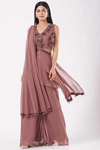 Dark Nude Georgette Tunic Set by Shruti Goyal