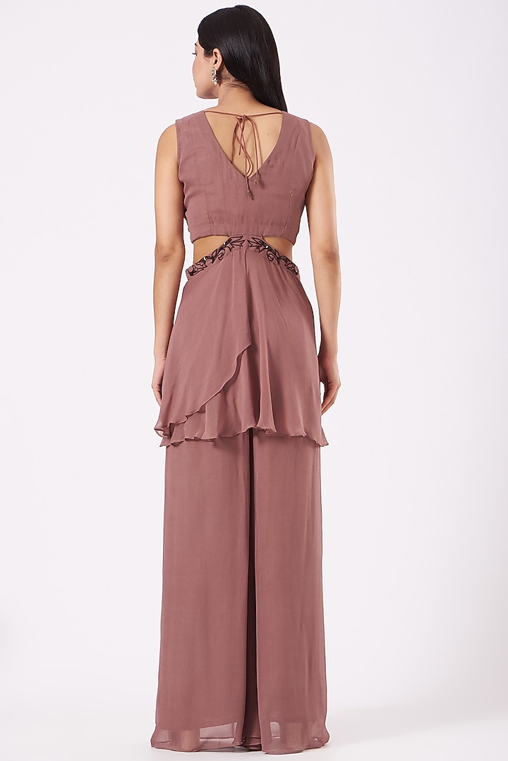 Dark Nude Georgette Tunic Set by Shruti Goyal at Pernia's Pop Up Shop