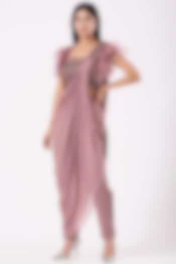 Dusty Pink Georgette Draped Pant Set by Shruti Goyal