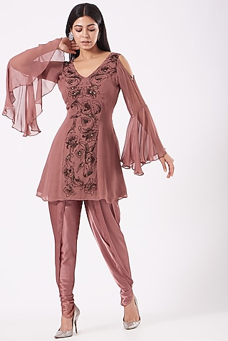 Dark Nude Georgette Kurta Set by Shruti Goyal