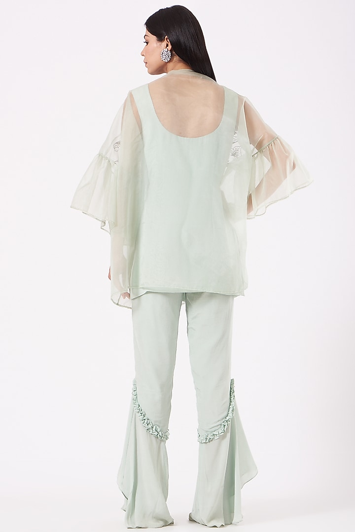 Pista Green Hand Embroidered Jacket Set by Shruti Goyal at Pernia's Pop Up Shop