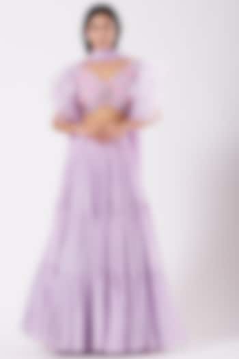 Lavender Georgette Tiered Lehenga Set by Shruti Goyal