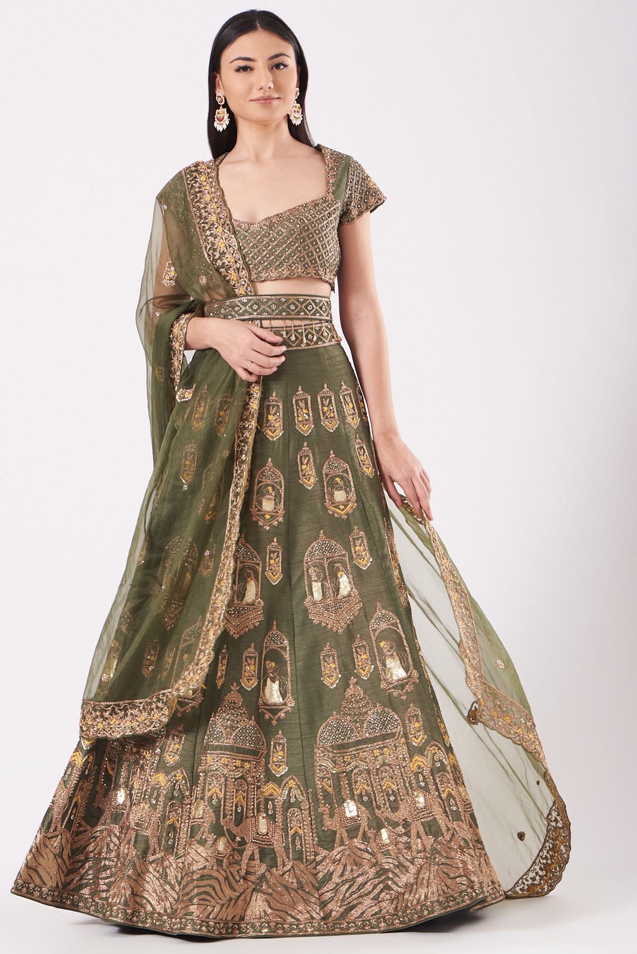 Stunning Mehndi Green Lehenga Choli With Silk Jacket – Palkhi Fashion