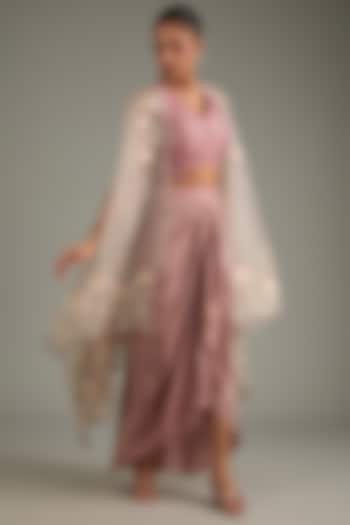 Pink Crepe Draped Dhoti Skirt Set by Shruti Goyal