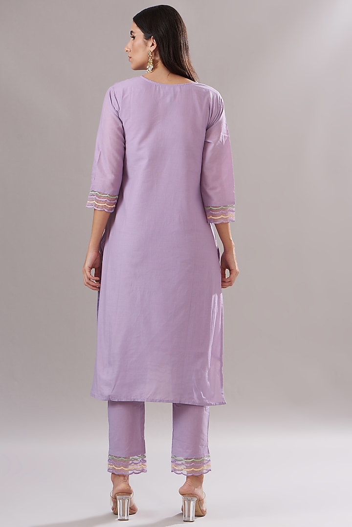 Lilac Cotton Embroidered Kurta Set by Shruti Goyal at Pernia's Pop Up Shop
